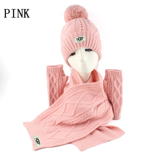 UGG Hat Gloves Scarf Set for Women Ladies Girls Soft Warm Knitted