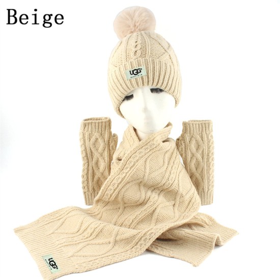 UGG Hat Gloves Scarf Set for Women Ladies Girls Soft Warm Knitted