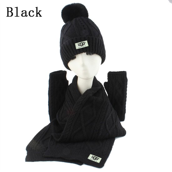 UGG Hat Gloves Scarf Set for Women Ladies Girls Soft Warm Knitted