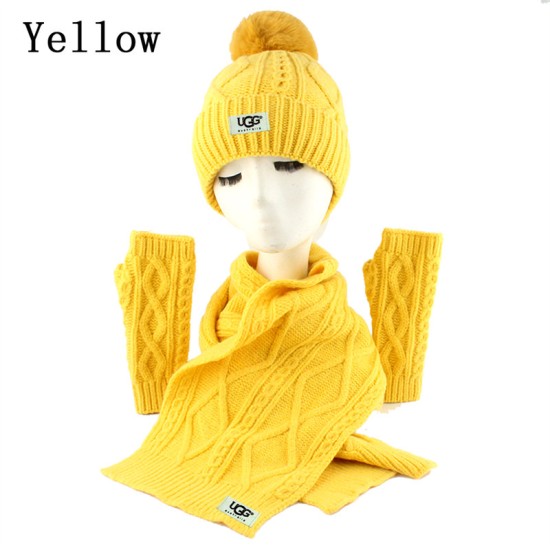 UGG Hat Gloves Scarf Set for Women Ladies Girls Soft Warm Knitted